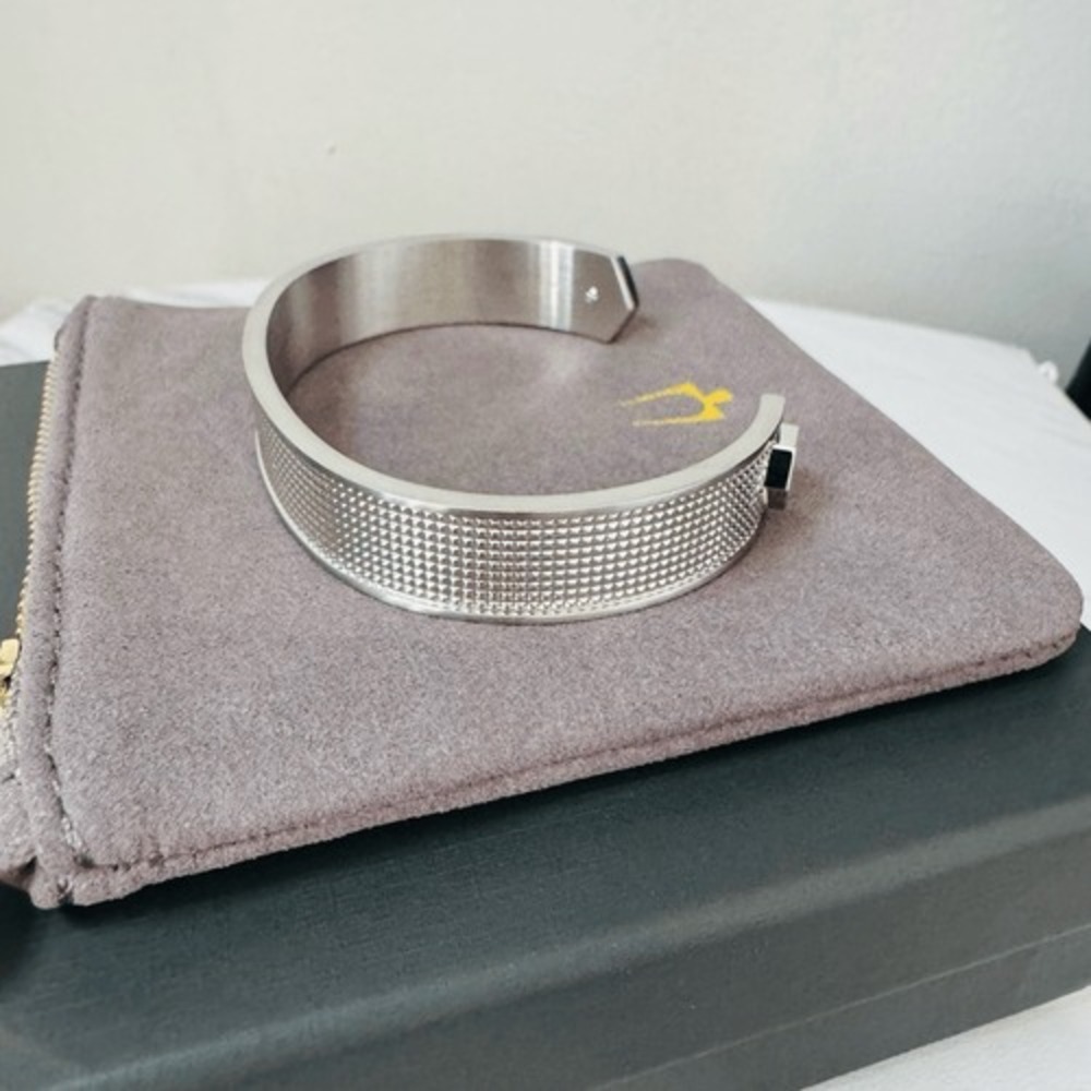 Bulova Precisionist Open‎ Cuff Bracelet, Knurled Texture Design, Silver, NWT